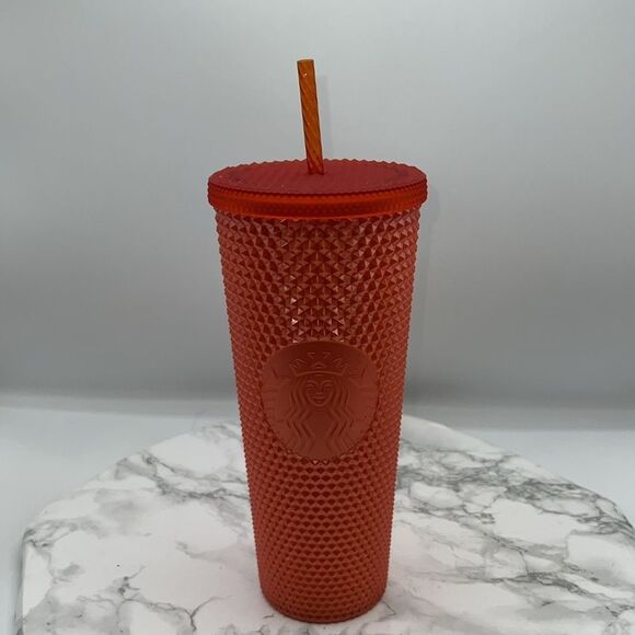 STARBUCKS Fall 2022 Pearlized Orange Studded Tumbler Cold Cup 24 oz-NEW! - Picture 2 of 7